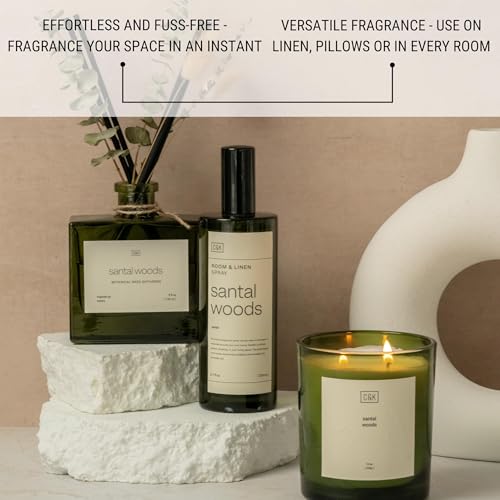 Santal Woods Room Spray, Long-Lasting Essential Oil Air Freshener - 6.76 oz