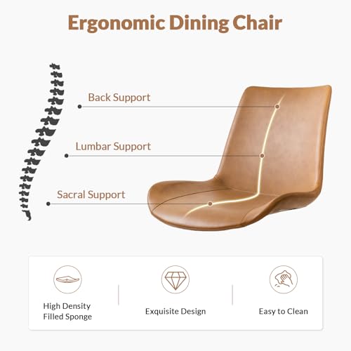 Modern PU Leather Dining Chairs - Set of 4, Brown Upholstered Side Chairs