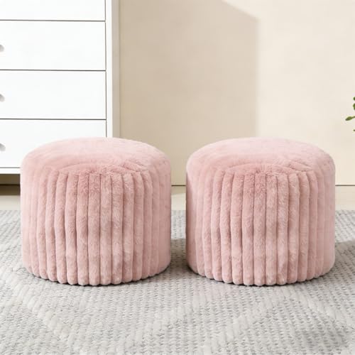 2-Piece Faux Rabbit Fur Pouf Ottoman Cover, 20x15 Inch Unstuffed Footrest