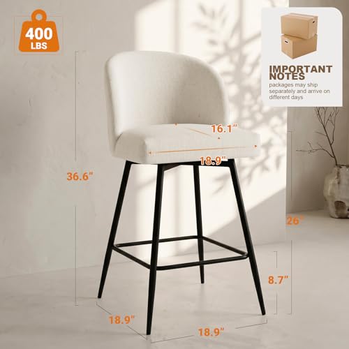 26-Inch Swivel Counter Height Bar Stools with Upholstered Seat, Set of 2