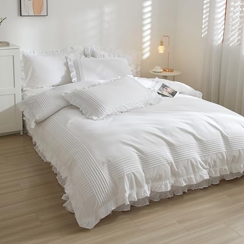 King Size White Ruffle Duvet Cover 100% Cotton 104 x 90