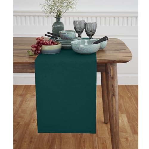 Dark Green Dru Cotton Linen Table Runner 14 x 72 in | Solino Home