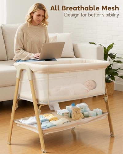 2-in-1 Bedside Bassinet Sleeper with Mattress, Wheels & Storage Basket