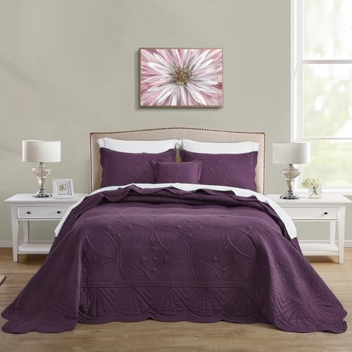 DaisyHuang Oversized Queen Bedspread Set - 5-Piece Reversible Coverlet, Purple