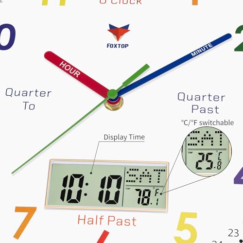 Educational Analog and Digital Learning Wall Clock for Kids, 12-Inch