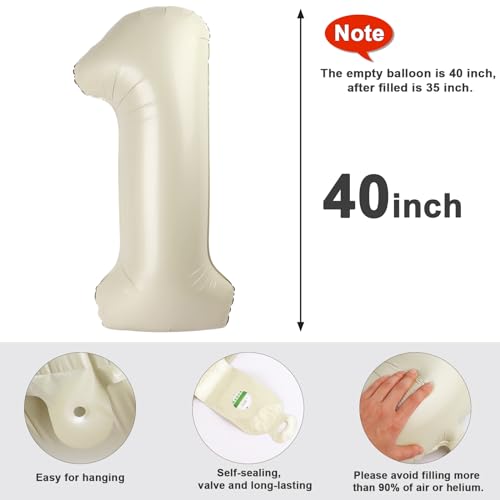 40-Inch Cream Number Balloons for 1st Birthday Decorations