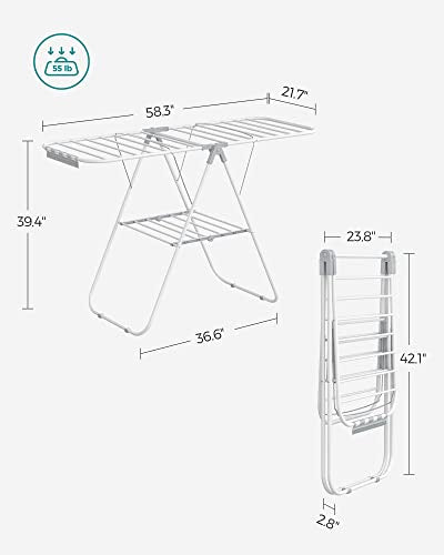 Foldable Clothes Drying Rack with Height-Adjustable Wings and Sock Clips