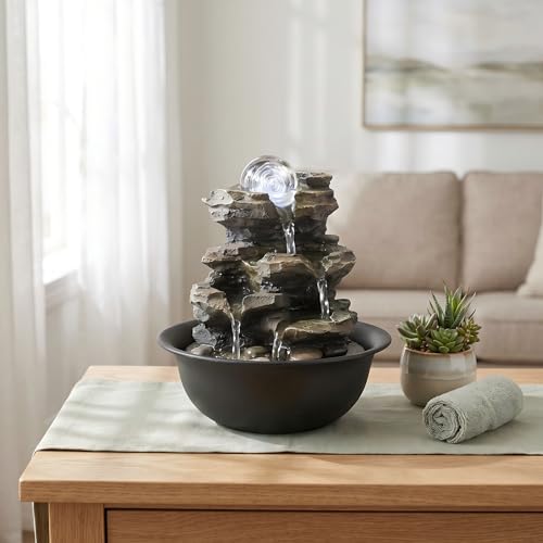 Indoor Zen Tabletop Water Fountain with Spinning Crystal Ball & LED Light