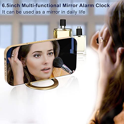 Digital Alarm Clock with LED Mirror Display & Dual USB Charging Ports - Gold