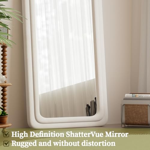 71" x 32" Arched Full Length Floor Mirror with Stand, Shatterproof White