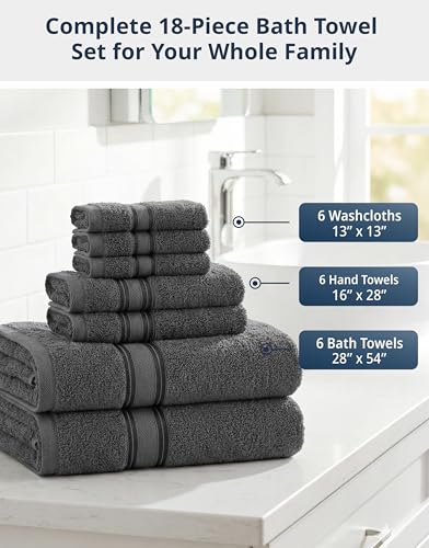 Lane Linen 18-Piece 100% Cotton Bath Towel Set - Grey