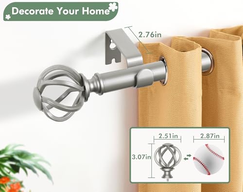 Adjustable 32-58 Inch Curtain Rod, 7/8 Inch Heavy Duty Single Window Rod