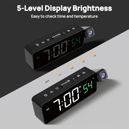 Digital Projection Alarm Clock with Ceiling Display and Temperature Monitor