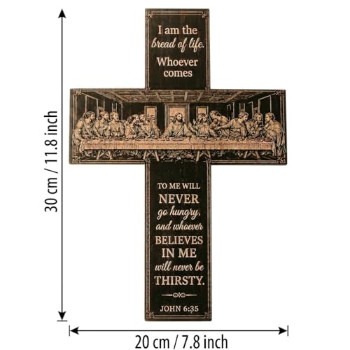 12-Inch Wooden Cross Wall Decor - Christian Last Supper Art with Adhesive