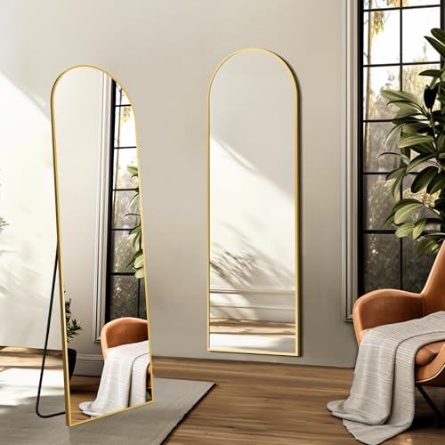 Arched Full Length Mirror 56"x15" - Standing & Wall Mounted Gold Body Mirror