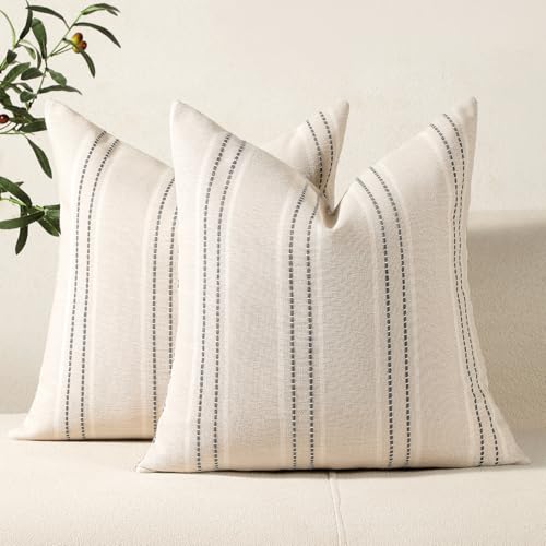 Striped Linen Throw Pillow Cover 18x18 - Farmhouse Cushion Cover, Grey