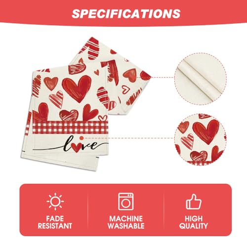 Artoid Mode Red Buffalo Plaid Love Heart Table Runner 13x120 Inch for Dining & Parties