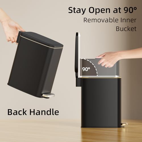 Slim Stainless Steel Step Trash Can with Soft-Close Lid - 1.6 Gal, Black