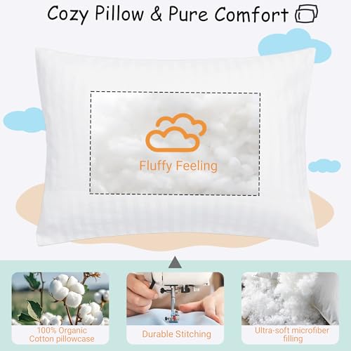 ZPECC Organic Cotton Toddler Pillow with Pillowcase - 13x18 Hypoallergenic Kids Travel Pillow for Crib and Daycare