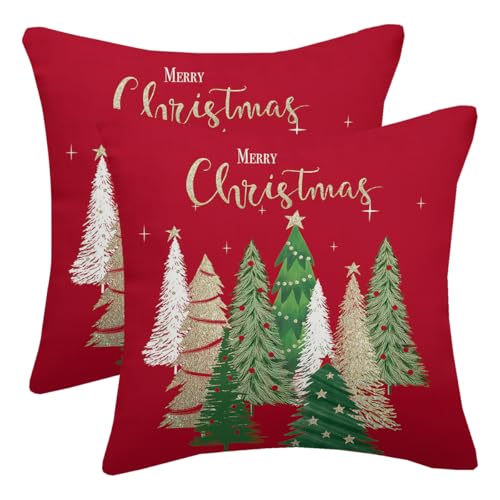 AELUTYSH Red Christmas Pillow Covers 18x18 Inch Set of 2 - Holiday Velvet Decor