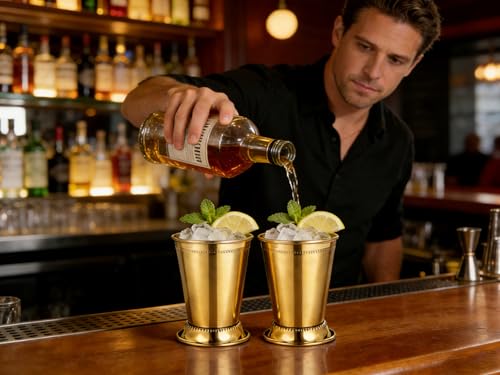 FAFAXOXO 12oz Golden Stainless Steel Mint Julep Cups Set of 2, 500ml Cocktail Glasses