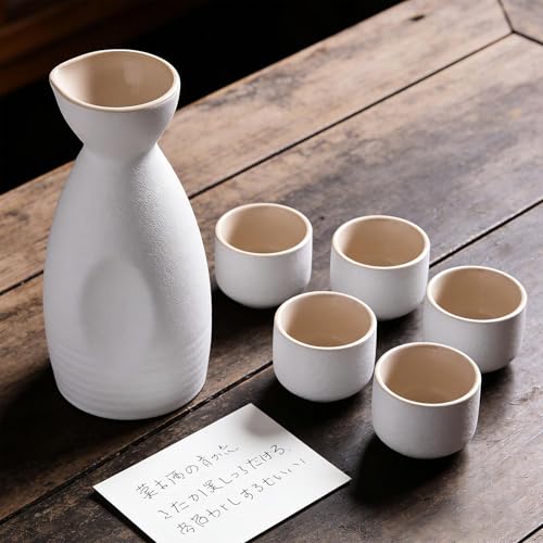 Ceramic Sake Pot & Cups Set - Handmade Japanese Style Drinkware for Tea & Party