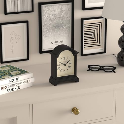 Small Arch Top Mantel Clock, Matte Black Carriage Clock for Desk or Shelf