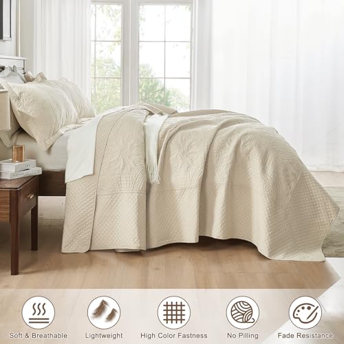 Oversized Alaska King Quilt Set - 3 Piece Microfiber Bedspread, Beige