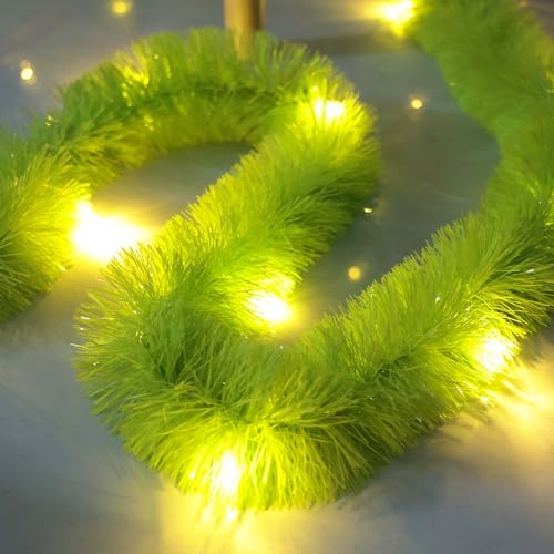 UZKEW 20 Feet Lemon Green Christmas Garland with Lights - Battery Operated, Pre-Lit, 40 Warm White LEDs, Indoor Outdoor Decor, Variation 1