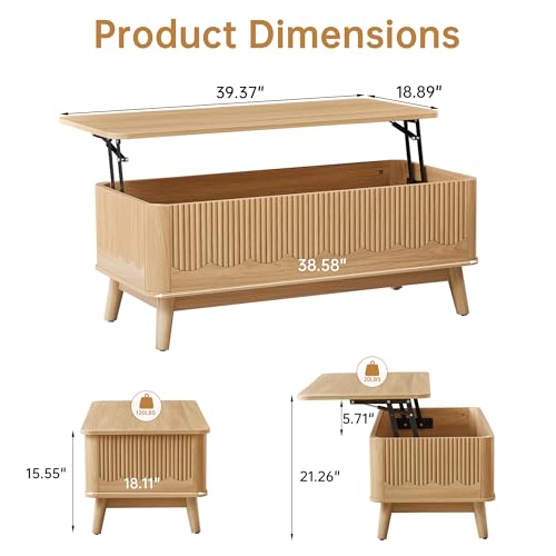 2-Piece Mid Century Modern Living Room Set: Fluted TV Stand & Lift-Top Table