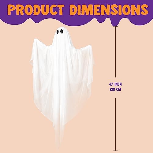 47-Inch Light-Up Hanging Ghost Halloween Decor with LED & Timer
