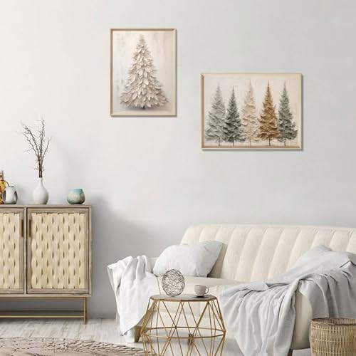 FAEKSUR 12x16 Inch Framed Christmas Tree Wall Art Snowy Canvas Holiday Decor