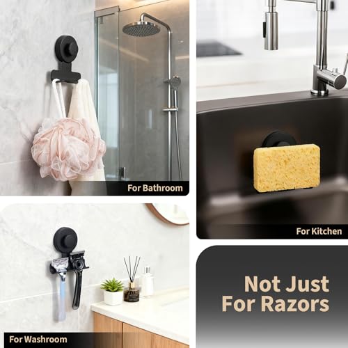 Stainless Steel Suction Cup Razor Holder - Matte Black Shower Hook (2 Pack)