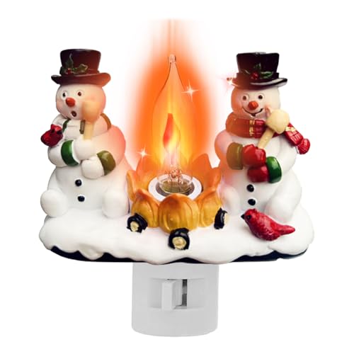 Christmas Decorations，Snowman Campfire Night Light，4 Inch Resin