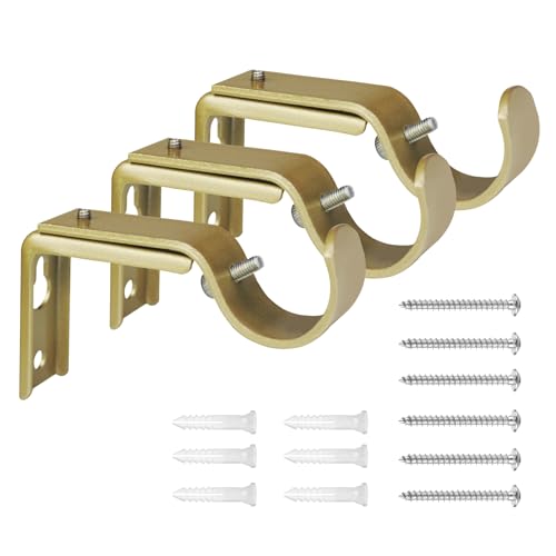 Adjustable Heavy Duty Curtain Rod Brackets - Gold Metal, Set of 3