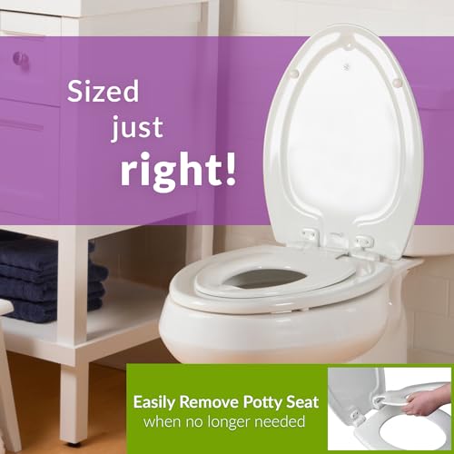Mayfair NextStep2 Elongated Toilet Seat with Built-In Potty Training, Slow-Close, Removable, White, Family-Friendly