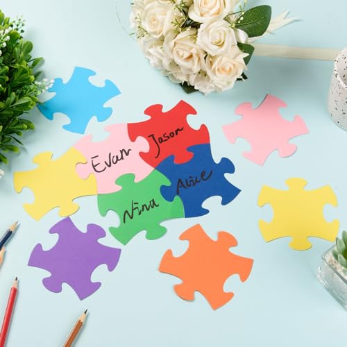 200 Pcs Colorful Puzzle Piece Cutouts, 4-Inch Cardstock Paper Shapes