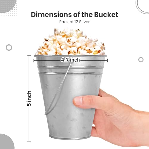 12-Pack Galvanized Metal Buckets with Handles for Party & Decor, 4.7x5 Inches