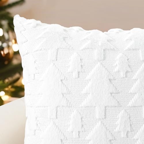 OTOSTAR 20x20 White Christmas Tree Plush Pillow Cover - Faux Fur Wool Cozy Throw Cushion