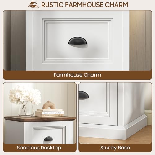 2-Drawer Farmhouse File Cabinet, White Wooden Under Desk Printer Stand