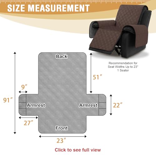 100% Waterproof Recliner Chair Cover with Pocket - Brown, 23"
