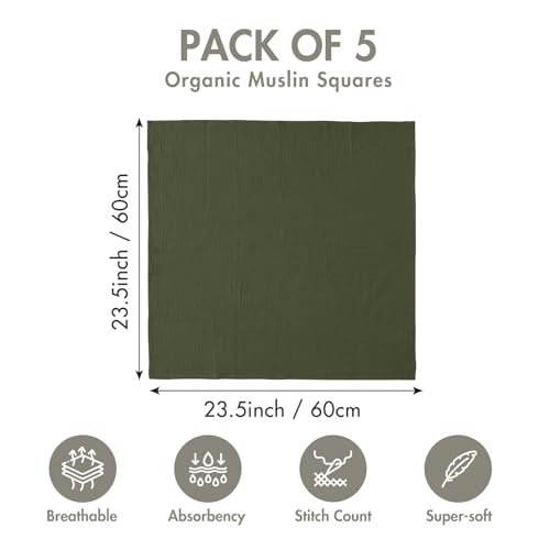 Organic Muslin Baby Receiving Blankets (5-Pack) - Soft Swaddle Wraps