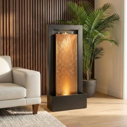 47.2-Inch Zinc Metal Water Fountain with LED Lights for Indoor & Outdoor