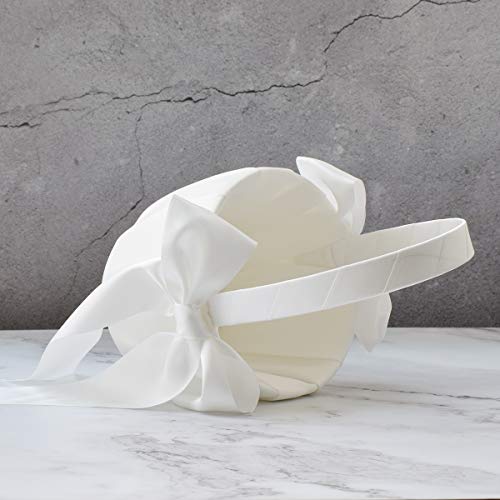 Ivory Satin Flower Girl Baskets - 2 Piece Wedding Ceremony Set with Bows