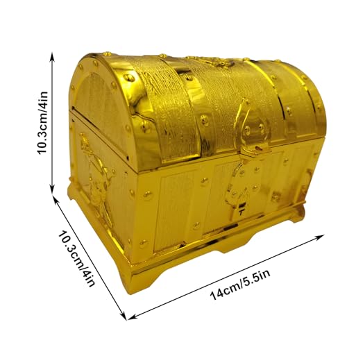 Kids Pirate Treasure Chest with Lock and Key - Gold Plastic Storage Box