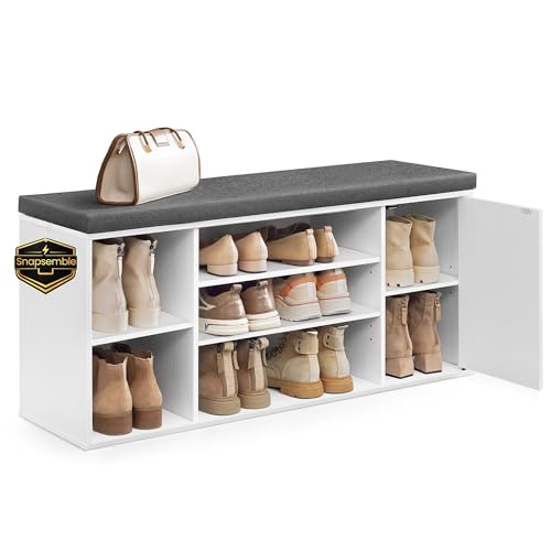 41-Inch Shoe Storage Bench with Cushion, Adjustable Shelves & Door Cabinet