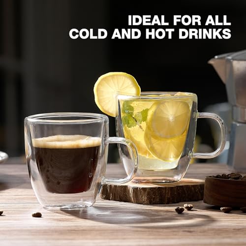 Mfacoy Double Wall Glass Espresso Cups Set of 2 - 5.4 oz Coffee Shots with Handle