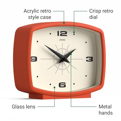 Retro Rectangular Desk Clock, Mid-Century Style Orange Table Clock