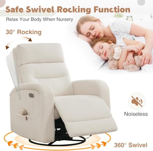 Power Swivel Rocker Recliner Nursery Glider with USB Charging Port