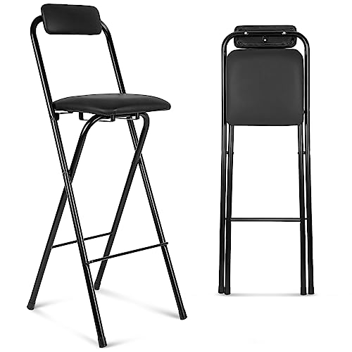Folding Bar Stool with Backrest, 29.5-Inch Tall Counter Height Chair